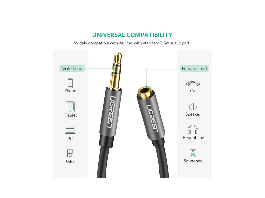 كابل صوت من ذكر إلى أنثى مقاس 3.5 مم من uGreen AV118-10538 بطول 5 أمتار كابل صوت من ذكر إلى أنثى مقاس 3.5 مم من uGreen AV118-10538 بطول 5 أمتار